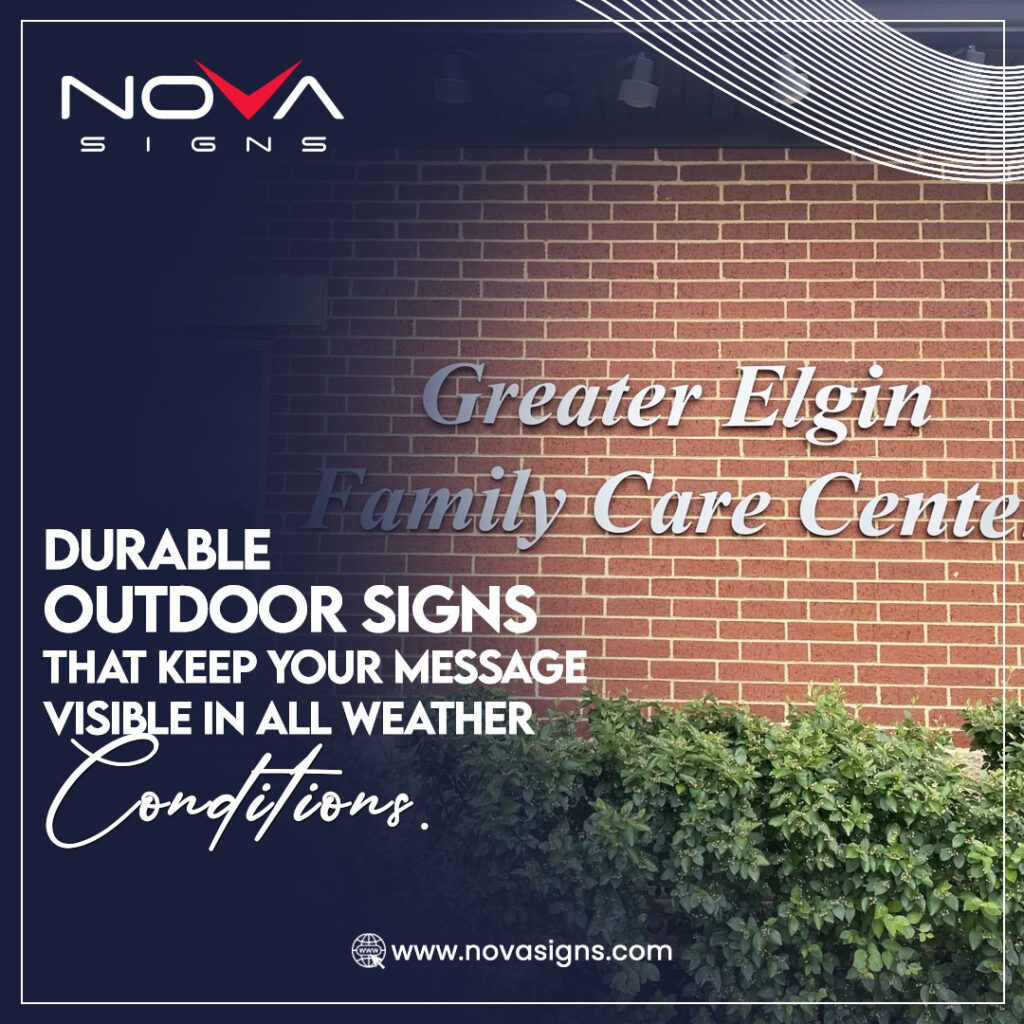 Durable outdoor signs for Greater Elgin Family Care Center, designed to withstand weather conditions while ensuring visibility and longevity.