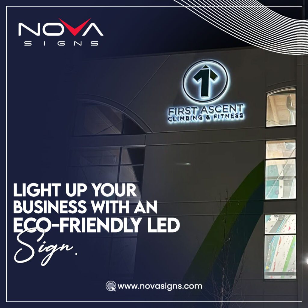 Eco-friendly LED business sign – Bright, energy-efficient illuminated signage for commercial buildings, enhancing visibility and brand recognition.