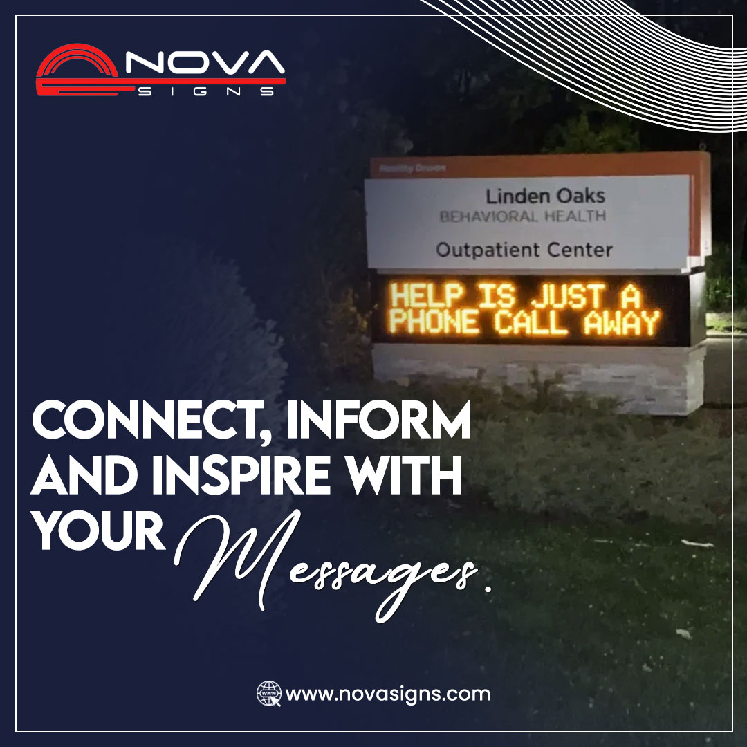 An LED message center sign for Linden Oaks Behavioral Health, displaying a dynamic message that enhances communication, visibility, and engagement.