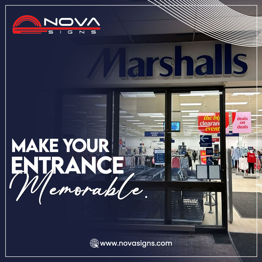 A custom storefront sign for Marshalls, designed for maximum visibility and brand recognition, ensuring a strong first impression for visitors.